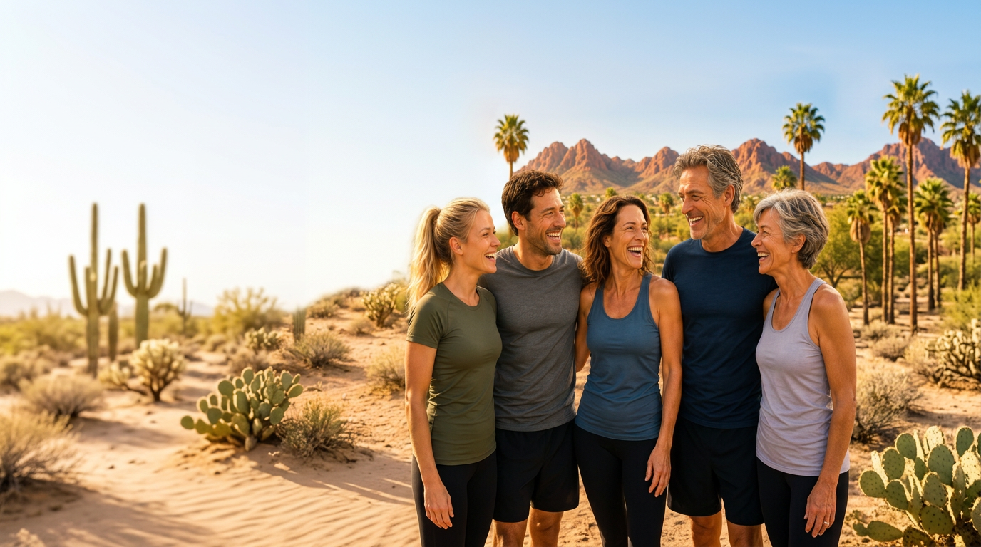 Group of fit adults enjoying outdoor training in Scottsdale